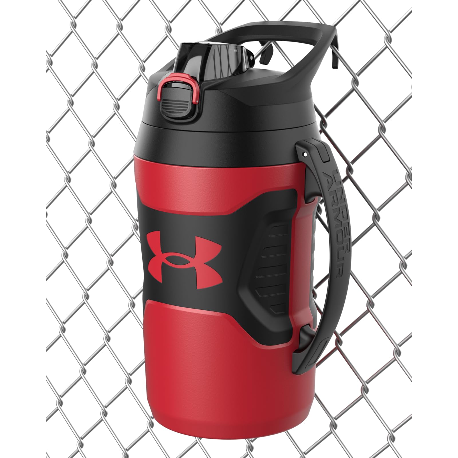 Buy now Under Armour Half Gallon Water Bottle Insulated, 64oz Insulated Water Bottle with Handle, Fence Hook, Leak Resistant, for Baseball, Football & More, Academy/Black Red Black at indiglob india