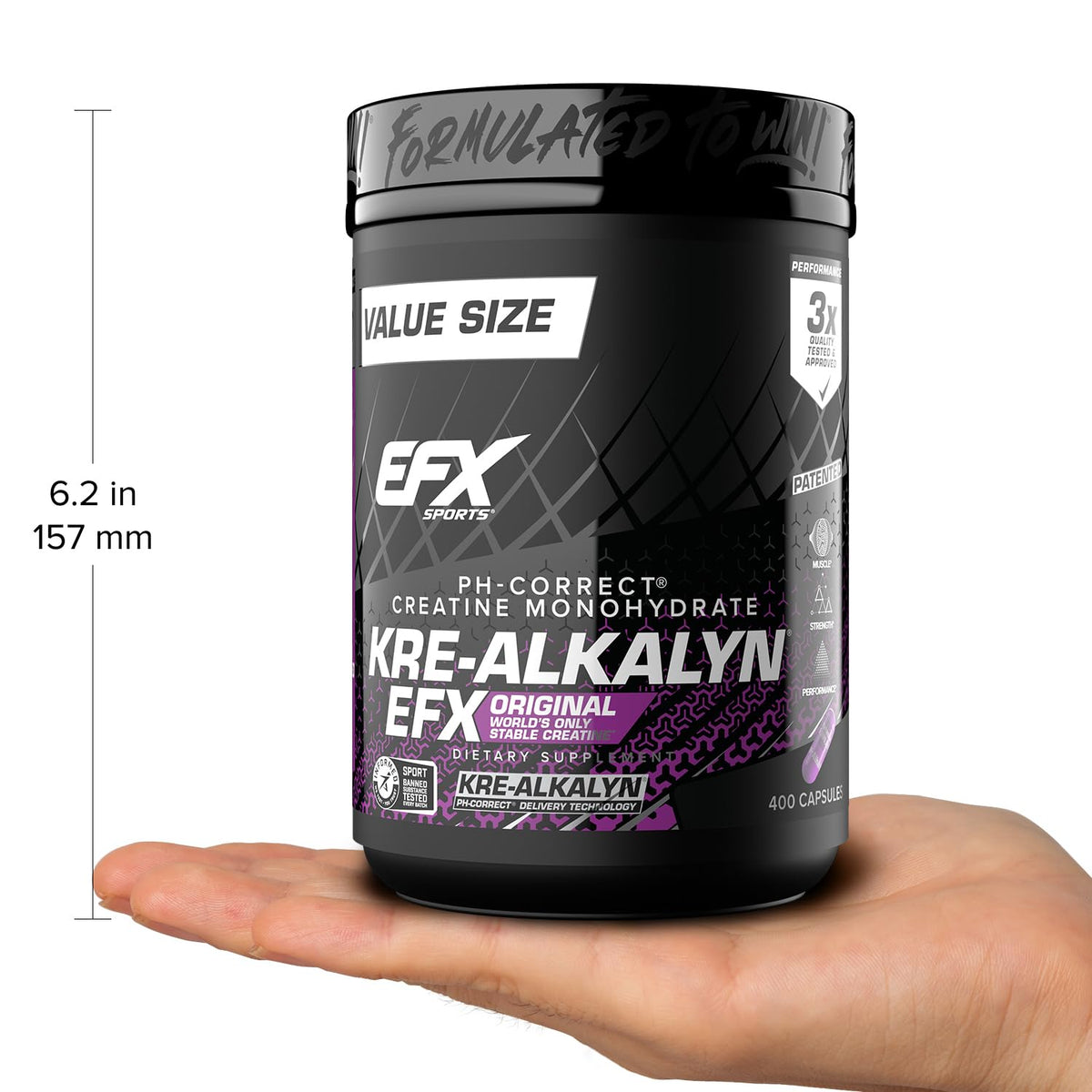 EFX Sports Kre-Alkalyn EFX | pH Correct Creatine Monohydrate Pill Supplement | Strength, Muscle Growth & Performance | 200 Servings, 400 Capsules