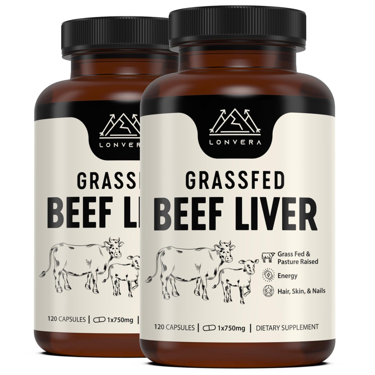 Lonvera Grass Fed Beef Liver Supplement – 3000mg Freeze Dried Desiccated Organs – Nutrient Source for Joints, Bones, Hair, Skin, Nails & Daily Energy – 120 Pasture-Raised Capsules - 90 Day Supply