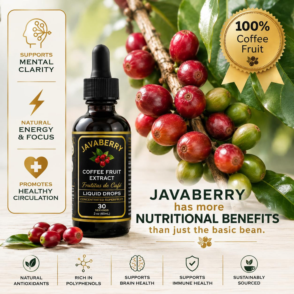Whole Coffee Fruit Extract – Brain, Focus & Memory Support with BDNF | Low-Caffeine Coffee Cherry Superfruit Concentrate | Polyphenols & Antioxidants, Sugar-Free | 60mL Liquid