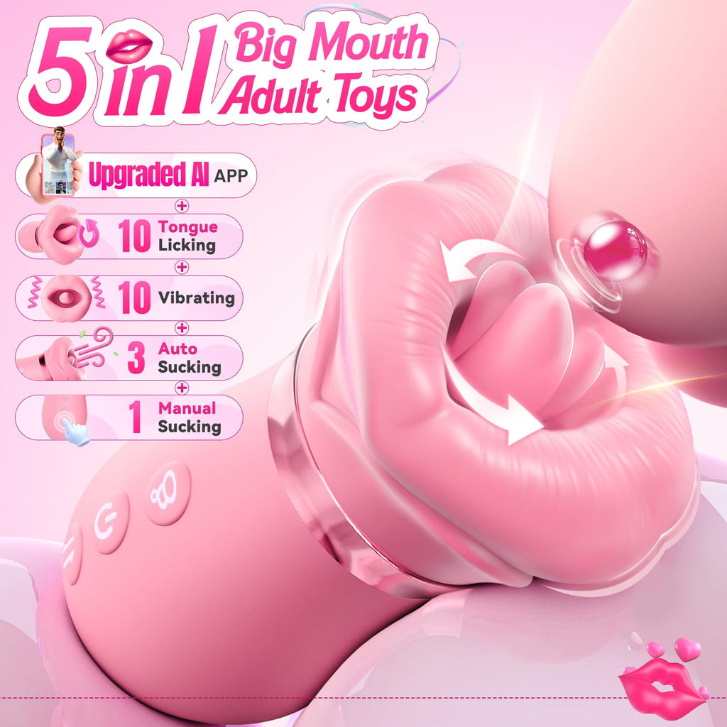 Vibrator Adult Sex Toys for Women - Sovokn 5IN1 Mouth Rose Sex Toy Vibrators, 10 Tongue Licking, 3 Auto & 1 Manual Sucking Vibrator Adult Toys New APP, Anal Clit Nipple Female Couples Sex Toys, Pink