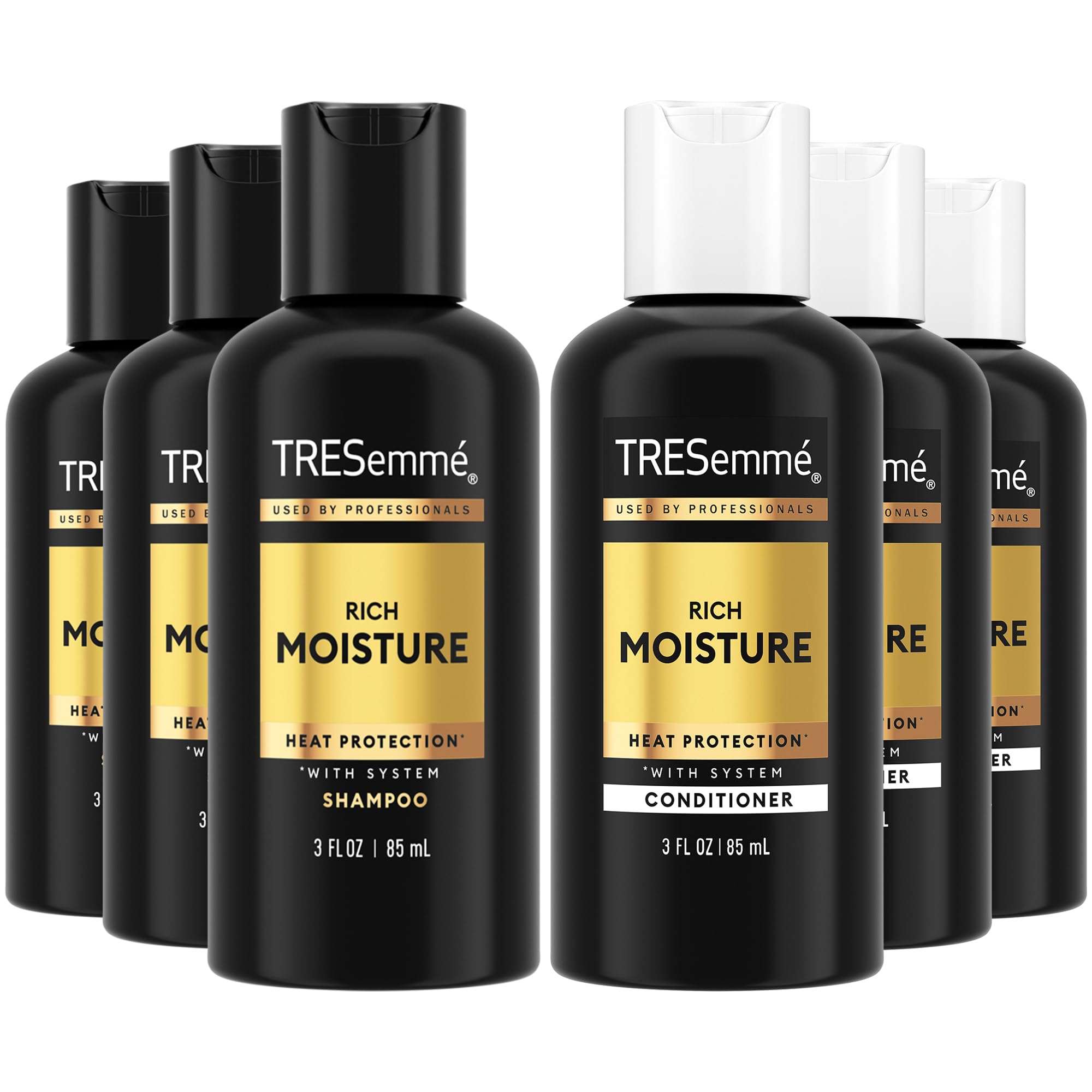 TRESemmé Travel Shampoo & Conditioner Set 3-Pack, 3 Oz Ea | Moisturizing Travel Hair Care Set with TSA-Friendly Bottles for Trips, Gym Bags and Vacations