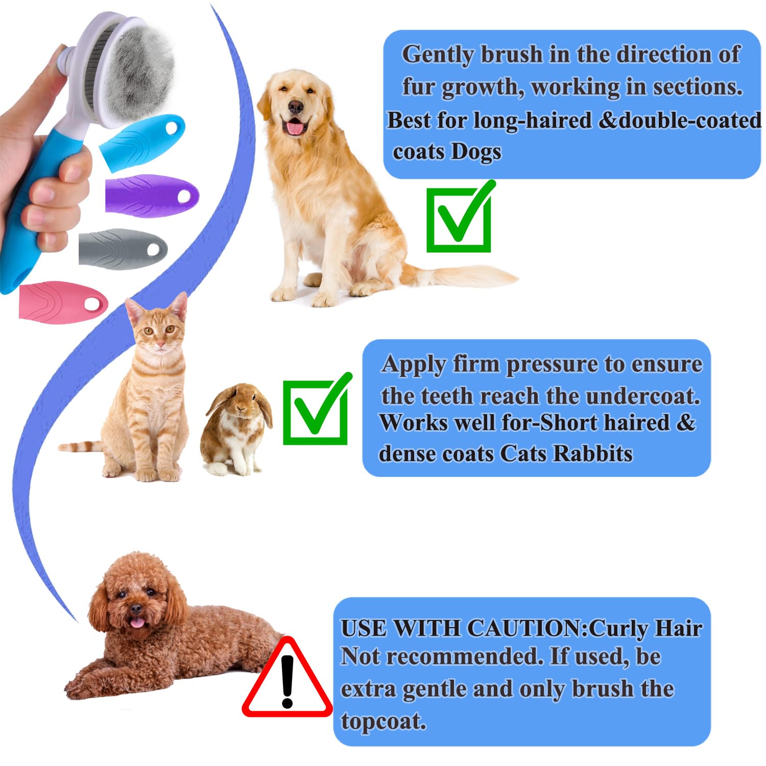 Self Cleaning Slicker Brush - Cat Brush Skin-Friendly Deshedding Grooming Massaging Tool for Long & Short Haired Pets, Cat Hair Brushes Removes Undercoat for Dogs Cats Rabbits-UPGRADED (2Pack Blue)
