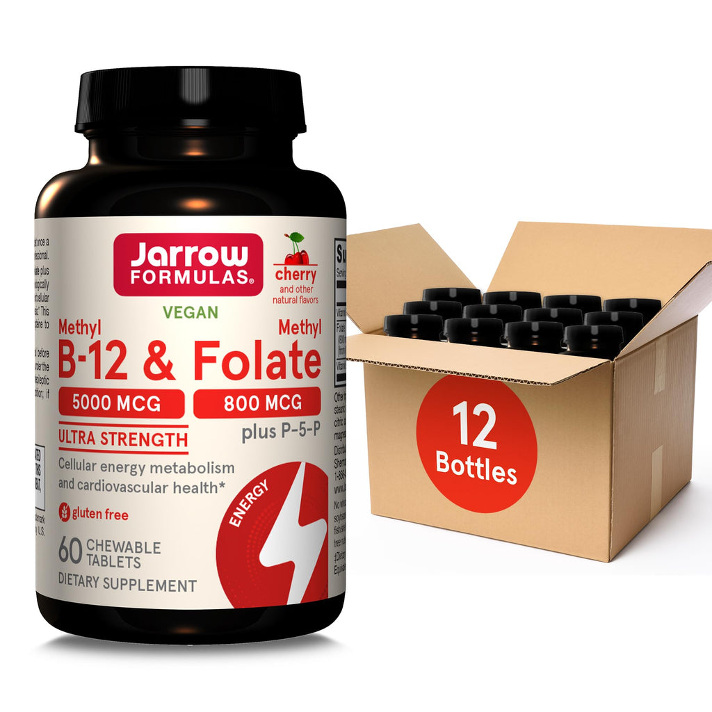 Jarrow Methyl B-12 & Methyl Folate Supplement, 60 Chewable Tablets | Bioactive Vitamin B12 & B9 Supplement, Supports Cellular Energy Production, Healthy Brain Function & Metabolism, 60 Servings