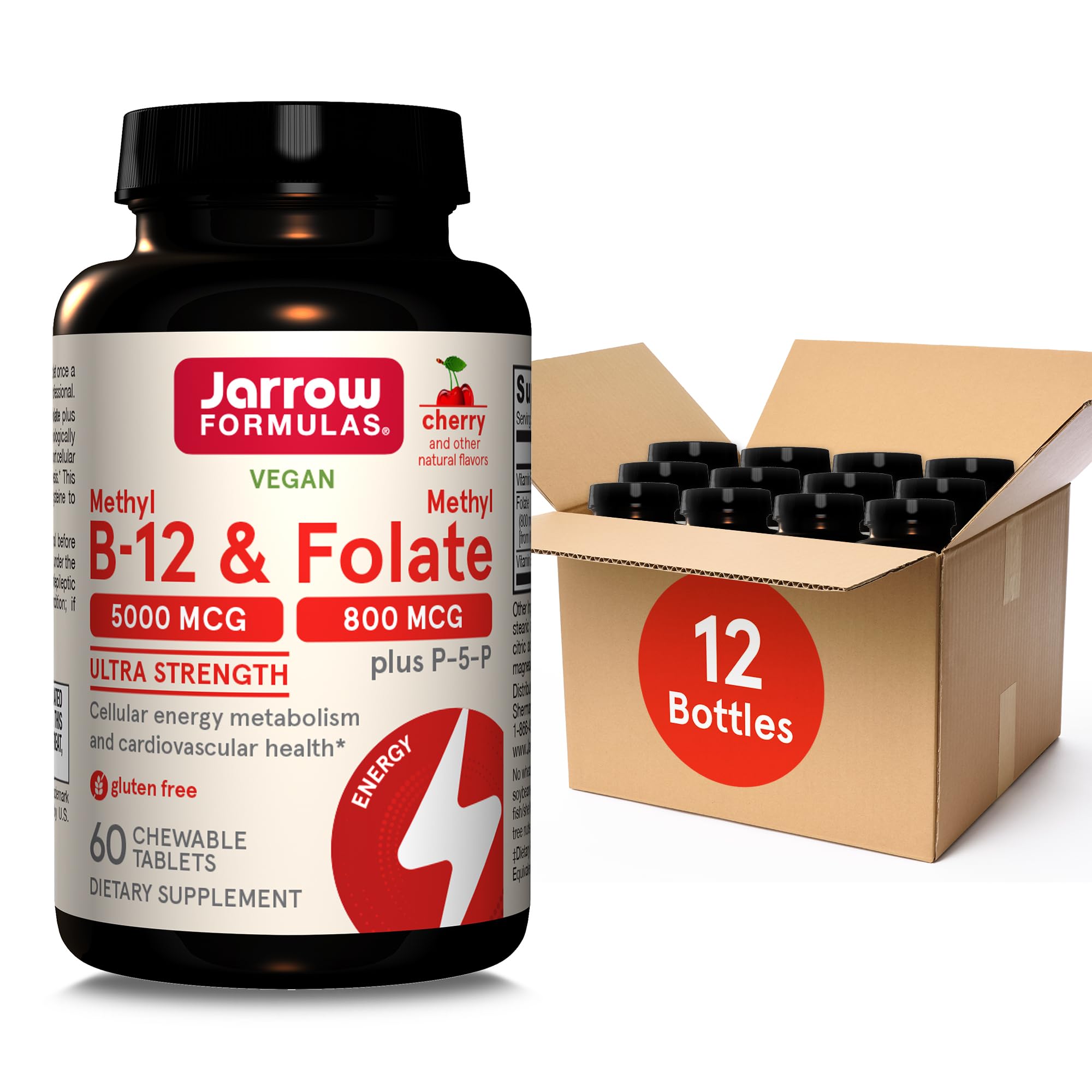Jarrow Methyl B-12 & Methyl Folate Supplement, 60 Chewable Tablets | Bioactive Vitamin B12 & B9 Supplement, Supports Cellular Energy Production, Healthy Brain Function & Metabolism, 60 Servings