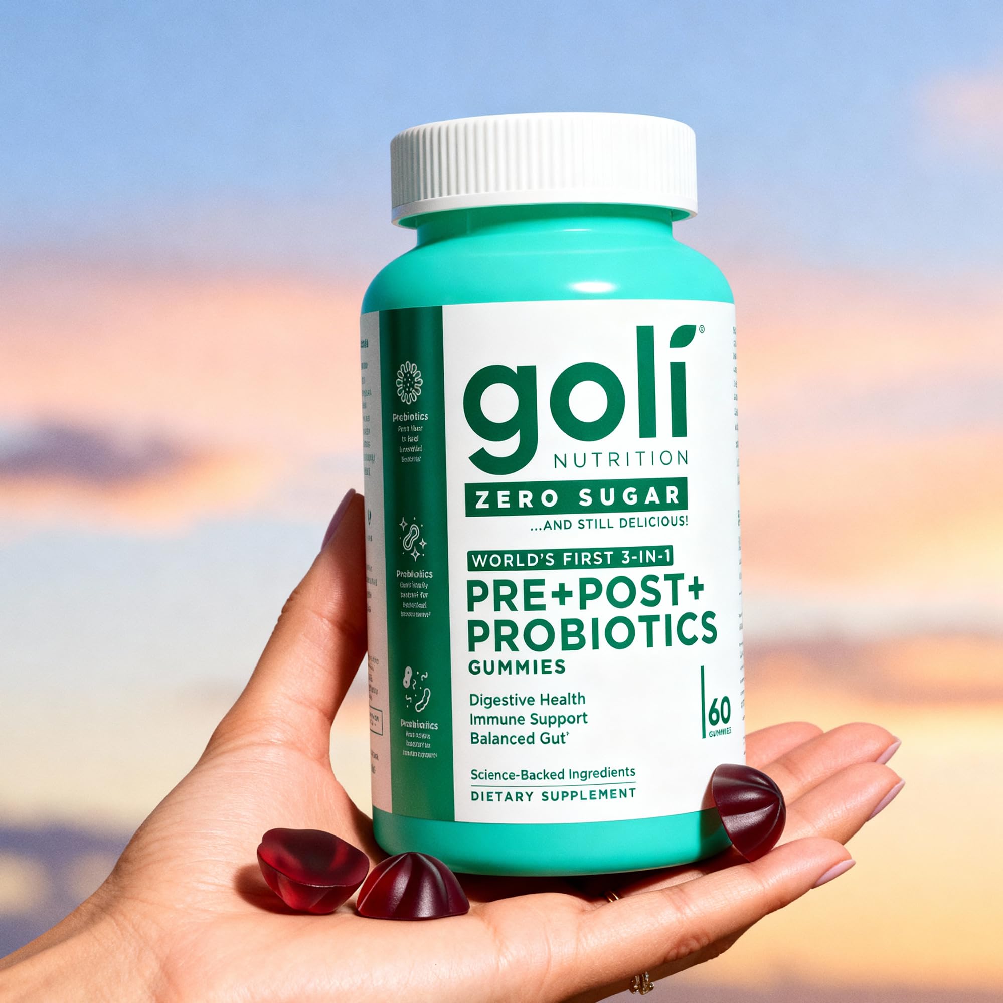 Goli Zero Sugar Pre Pro Postbiotic Gummies - Worlds First 3-in-1 with DE111, XOS, MCC1849 - No Sugar Alcohols - Vegan, Keto-Friendly, Non-GMO