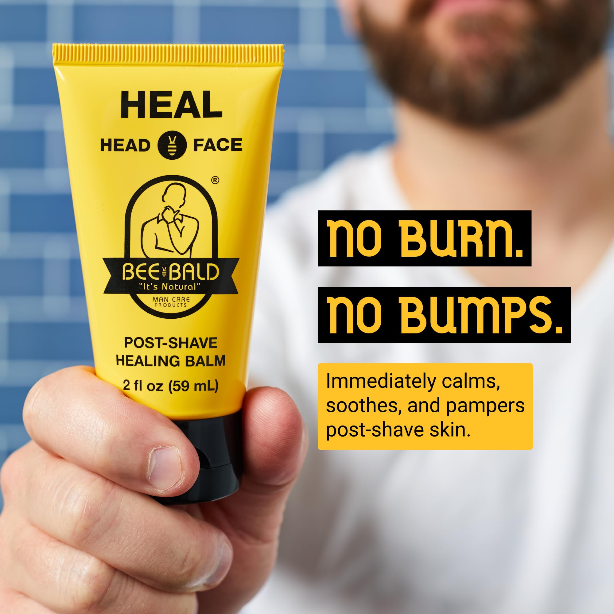 Bee Bald HEAL Aftershave for Men, Calm & Soothes, After Shave Balm, 2 fl oz | Immediately Calms & Soothes Irritated Skin. Treats Razor Burn, Redness, Bumps on Head or Face. Perfect For Sensitive Skin.