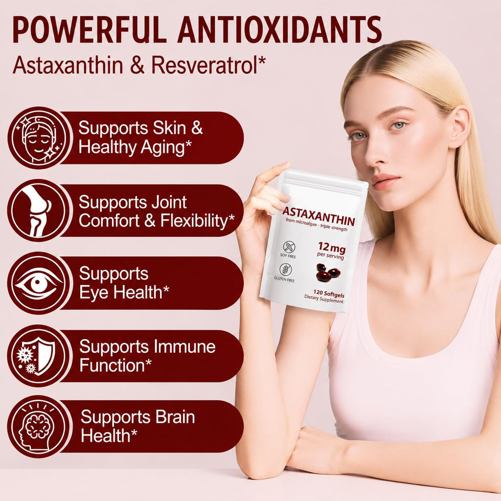 Astaxanthin 12mg, 120 Softgels, 4 Month Supply, Premium Astaxanthin Antioxidant Supplements with Antioxidant Activity, Supports Eye, Immune, Joint, Skin Health, Internal Circulation