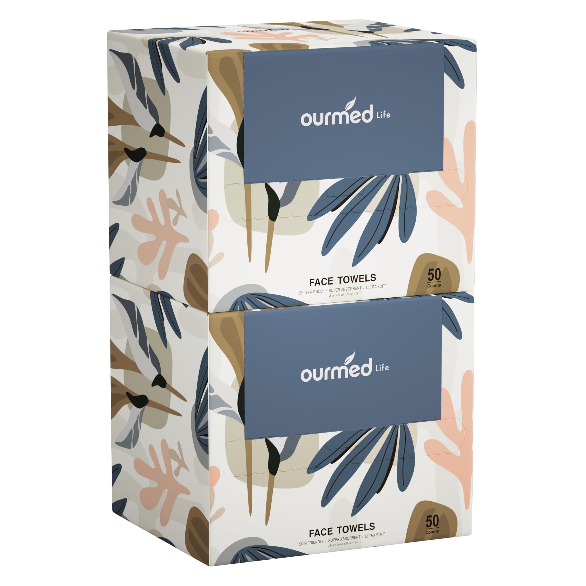 Buy now Ourmed Life Face Towels, Disposable Biodegradable Facial Towels for Sensitive Skin, Lint- free Face Wipes for Washing Face, Skincare and Makeup Remover, Dry Wipes, 10"×12" Extra Large, 50 Count at indiglob india