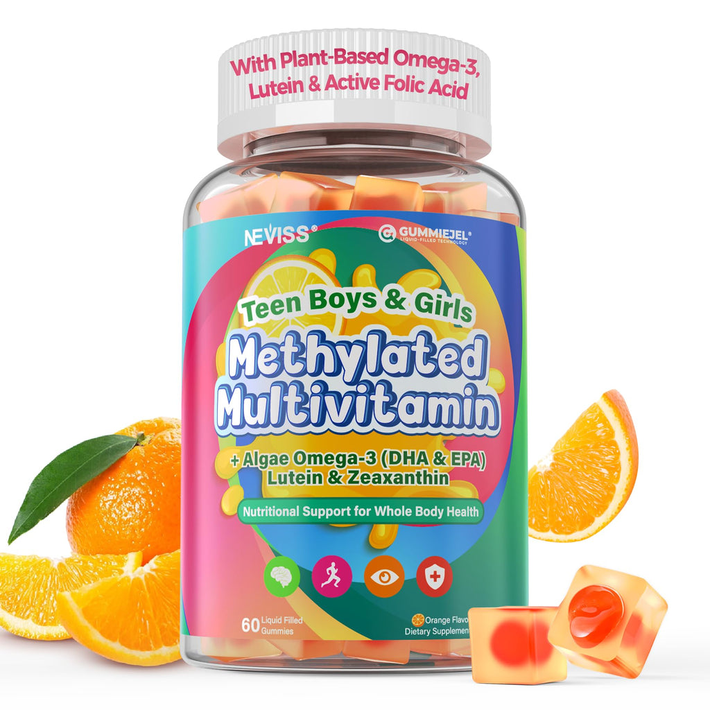 Methylated Multivitamin for Teen & Kids, Boys & Girls Vitamins Gummies 4-19 | 5-MTHF Methylfolate, Methyl B12, Omega3, Multi-Minerals, Teen Focus & Energy, Growth, Skin, Eye & Immune Support, Sugar-Free