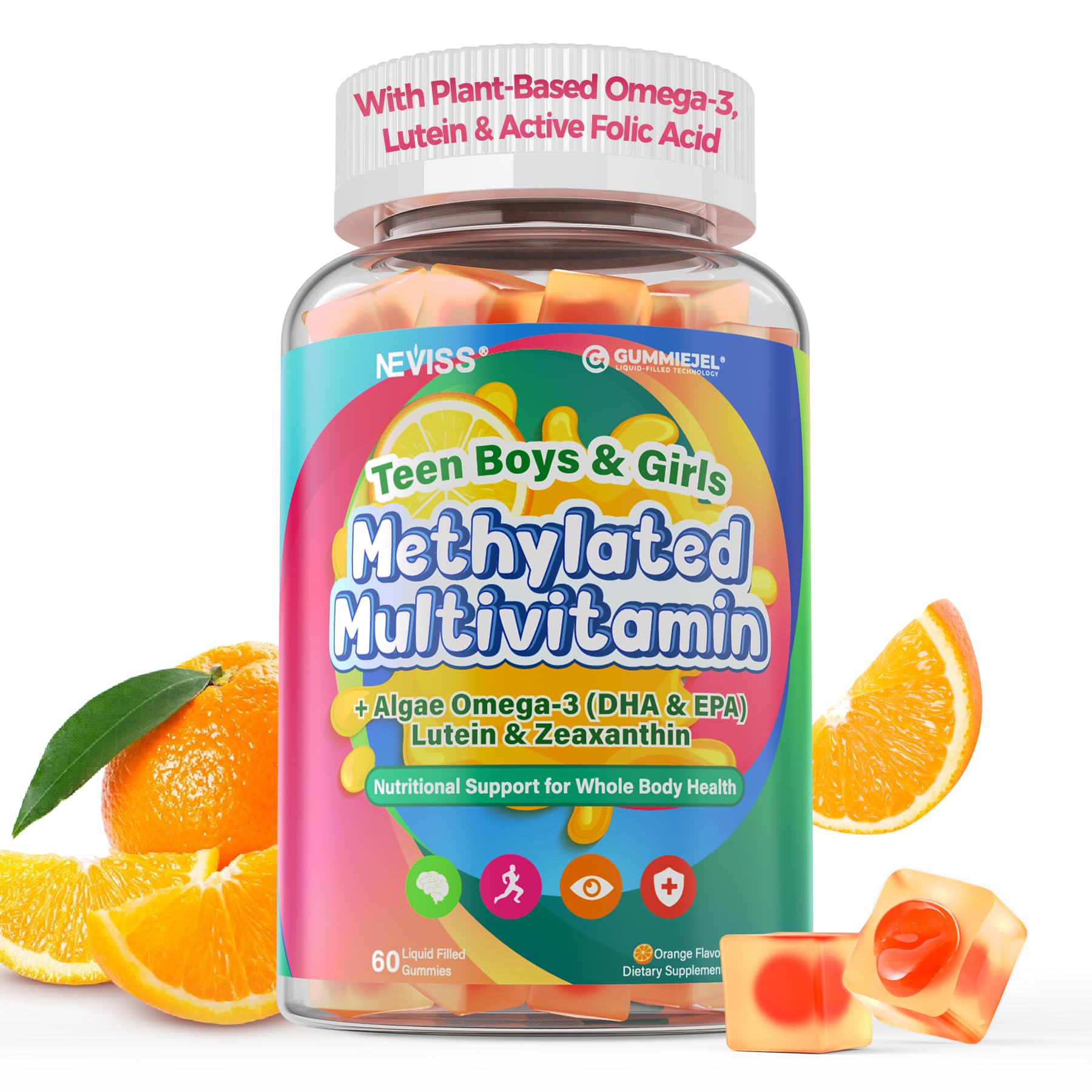 Methylated Multivitamin for Teen & Kids, Boys & Girls Vitamins Gummies 4-19 | 5-MTHF Methylfolate, Methyl B12, Omega3, Multi-Minerals, Teen Focus & Energy, Growth, Skin, Eye & Immune Support, Sugar-Free