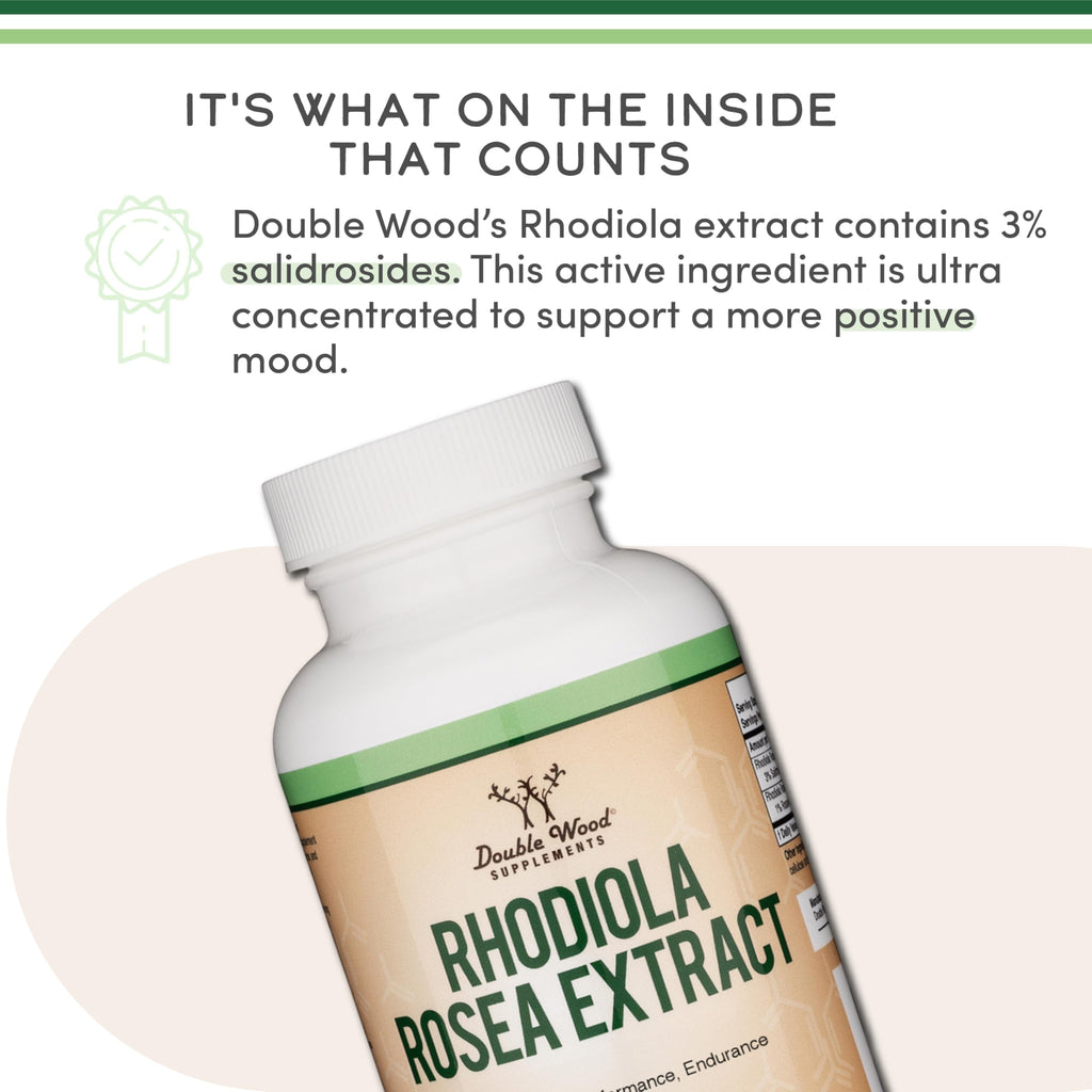 Rhodiola Rosea 500mg, Standardized, Stress, Focus + Energy, 120 Capsules | Stress, Focus + Energy Supplement, Verified Rosavin/Salidroside Ratio, Calm Energy (No Jitters), Vegan, 4-Month Supply