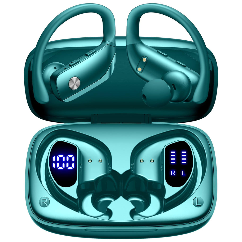 Buy now bmani Ear Buds Wireless Earbuds Bluetooth Headphones with 80H Playtime LED Display Case, Over-Ear Hook with Mic, Stereo Sound, Easy Button Controls, Sports Earphones for Running Workout Gym Black at indiglob india