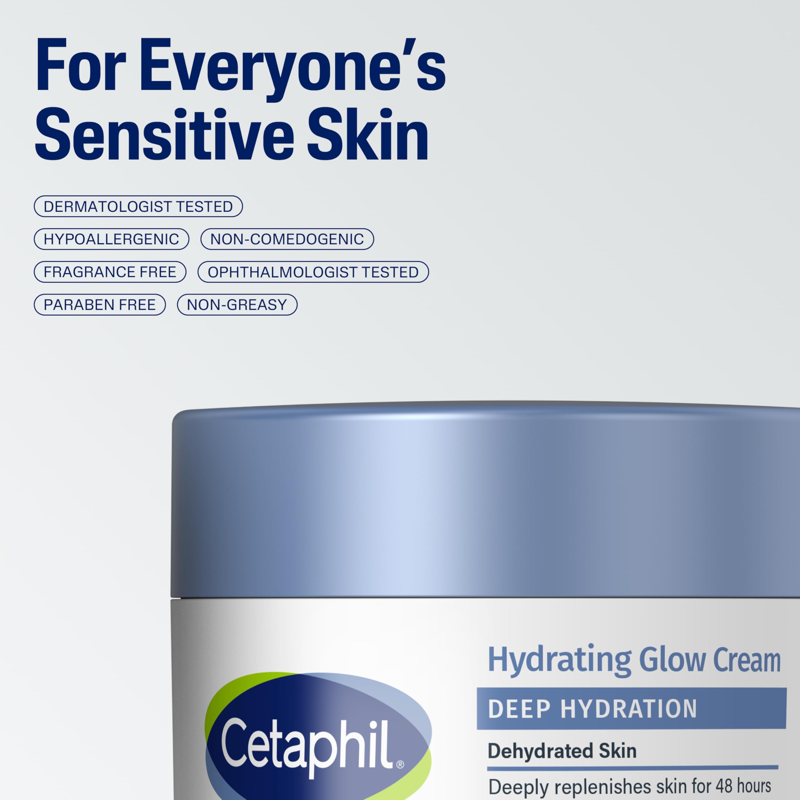 Cetaphil Deep Hydration Face Cream, Dry, Sensitive Skin Care, 1.7oz | 48-Hour Hydration, Hyaluronic Acid, Vitamin E & B5, Healthy Glow, Fragrance-Free, Dermatologist Recommended