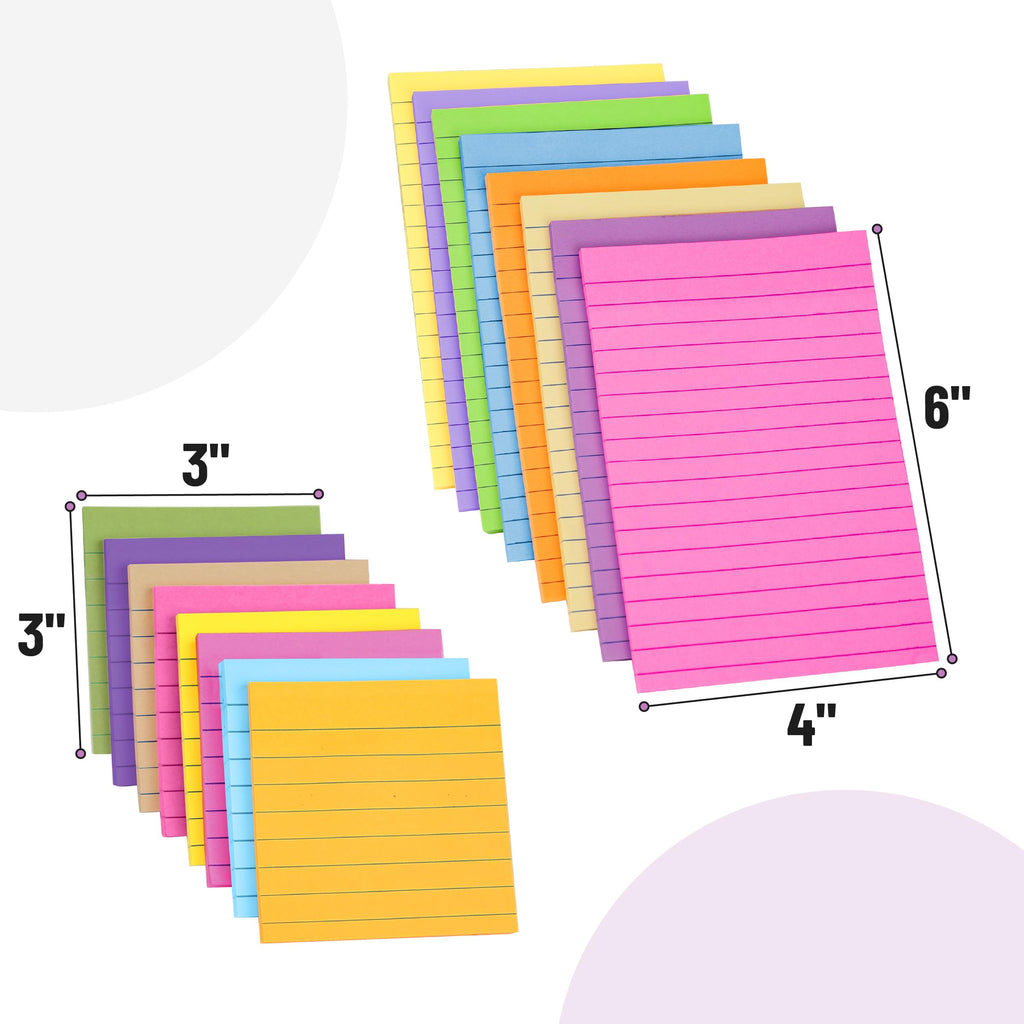 Mr. Pen- Lined Sticky Notes Set, 16 Pads, 4"x6" & 3"x3", 720 Sheets