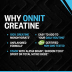 ONNIT Creatine Monohydrate Powder 5g, Unflavored, 30 Servings | IGEN Non-GMO Tested; 5g creatine per serving supports muscle strength, power, lean mass & brain cellular energy; no fillers