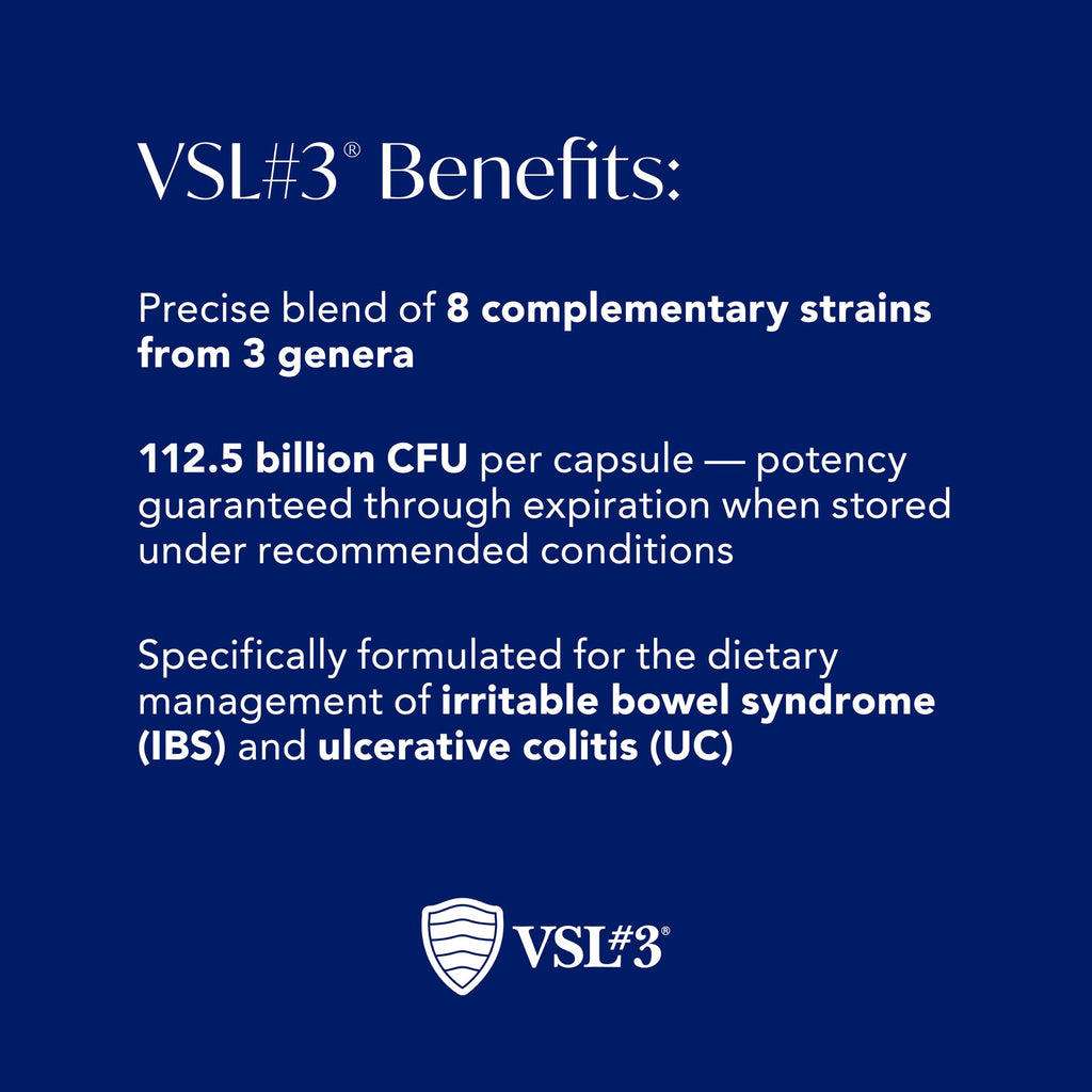 VSL #3® High-Potency Probiotic Medical Food, Dietary Management of IBS & UC | 112.5 Billion CFU, Clinically Researched, 8 Live Probiotic Strains, Refrigerated, For Men & Women, 3-Pack (180 Capsules)
