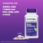 Natrol Biotin 10000mcg, for Healthy Hair, Skin & Nails, 200 Tablets | Support Healthy Hair, Skin and Nails for Those Low in Biotin, Support Healthy Carbohydrate, Fat & Protein Metabolism