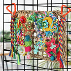 Foraging Toys for Parakeets Cockatiel Conures Lovebirds - Seagrass Wall with Various Bird Toys