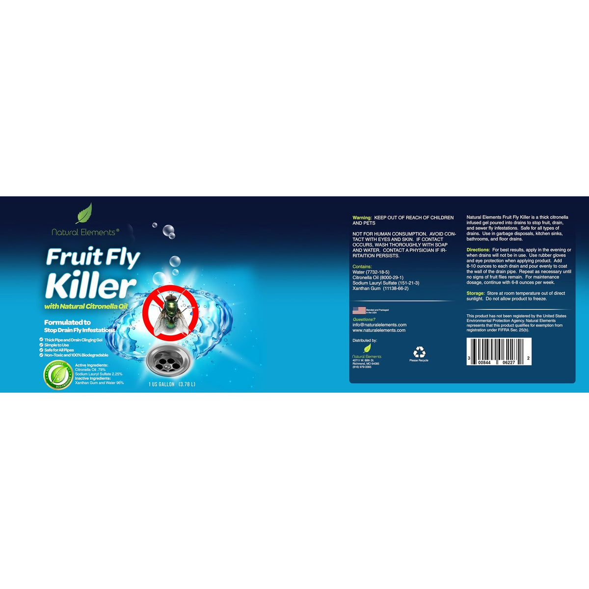 Natural Elements Fruit Fly Killer | Drain Flies, Gnats, Flying Ants | Home & Commercial Use | Non-Toxic Gel Formula | 1 Gallon | 128 Fl Oz