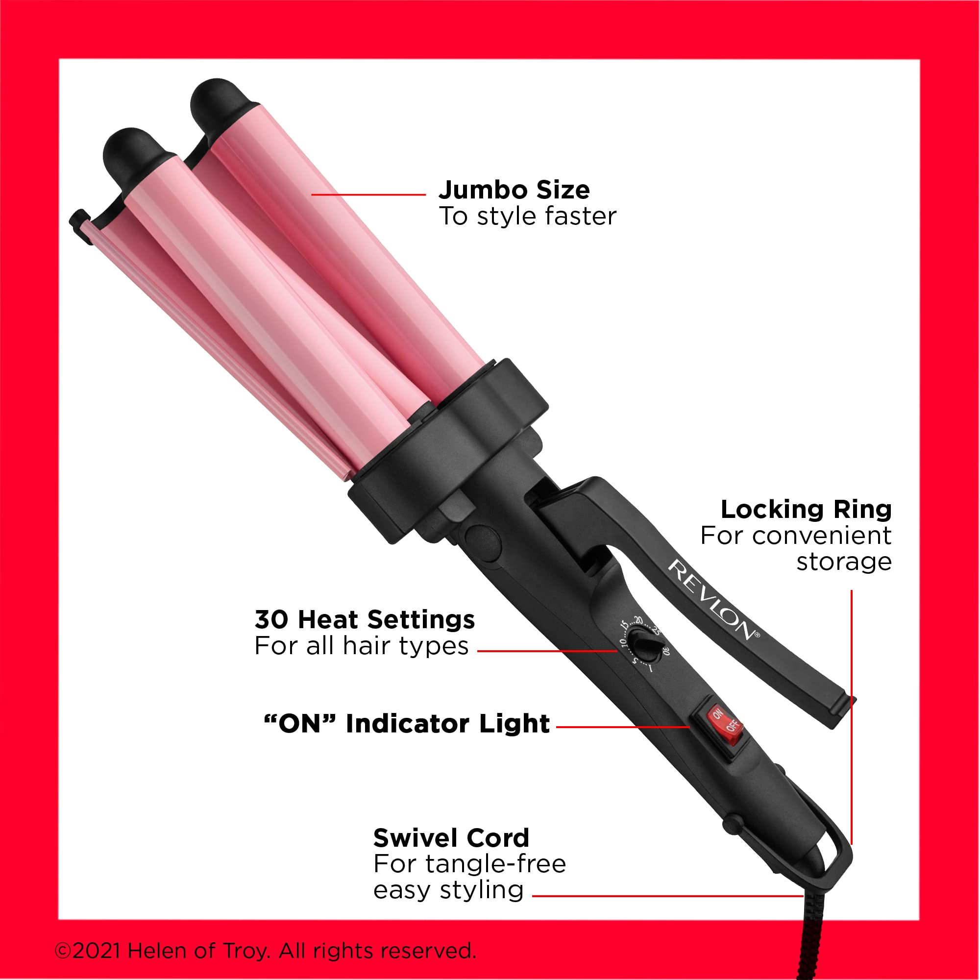 Buy now Revlon 3 Barrel Jumbo Hair Waver | Long-Lasting, Natural Looking Waves, (Pink) at indiglob india