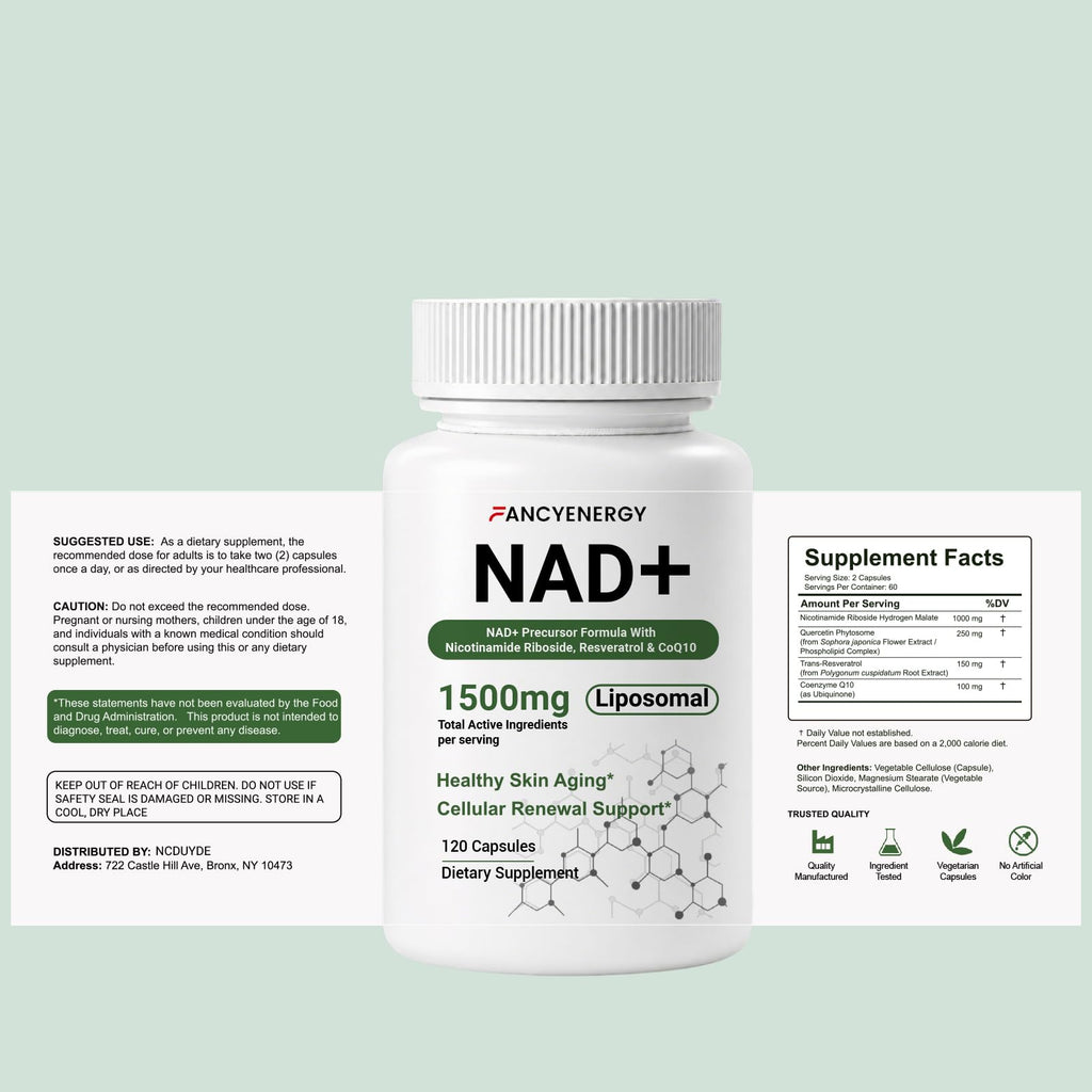 NAD+ Supplement, Liposomal NAD Nicotinamide Riboside Resveratrol 1500 mg - Anti-Aging & Brain Health, Improve Energy - Specifically for Women and Men, 120 Cout