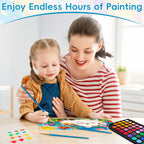 48 Color Solid Watercolor Paint Set with 3 Wooden Brushes for Adults Kids