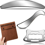 Rena Chris Muscle Scraper Tool Set, Stainless Steel Body Gua Sha for Physical Therapy, Deep Tissue Massage & Lymphatic Drainage, Travel Pouch & Guide Included (3-Piece Kit)