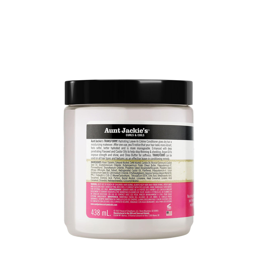 Aunt Jackie's Curls and Coils Transform Hydrating Leave-In Creme Conditioner for All Hair Types and Textures, 15 oz