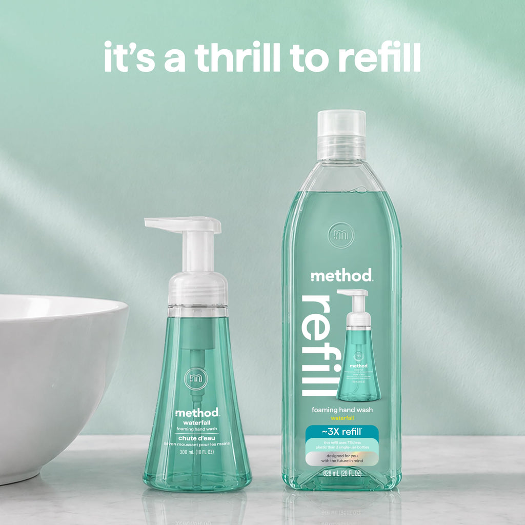 method Foaming Hand Wash Refill, Waterfall, 28 fl oz | Refills Up to 3X, Hydrates & Softens Skin, Designed for Gentle Everyday Cleansing, With Notes of Water Lily & Sandalwood