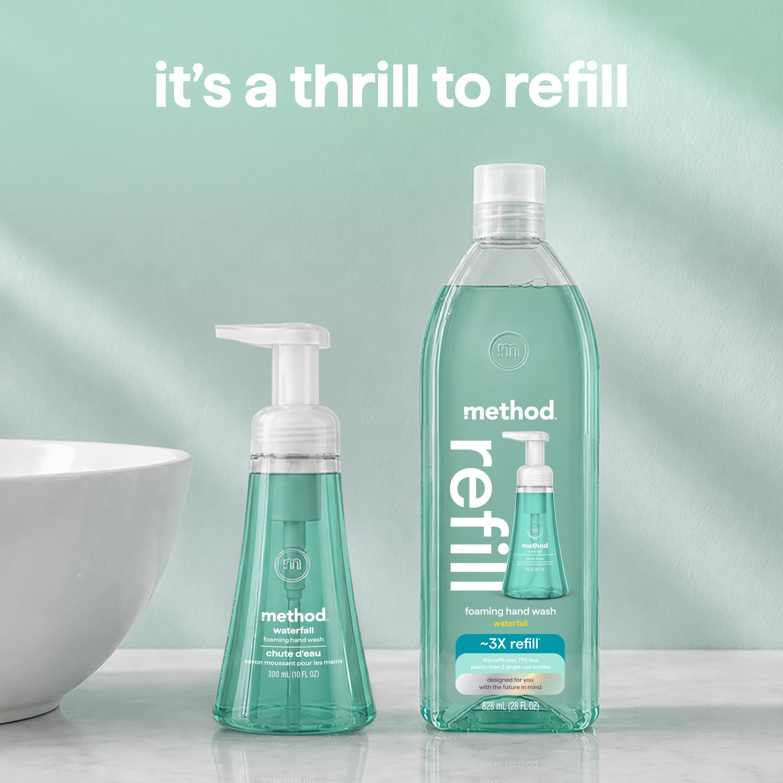 method Foaming Hand Wash Refill, Waterfall, 28 fl oz | Refills Up to 3X, Hydrates & Softens Skin, Designed for Gentle Everyday Cleansing, With Notes of Water Lily & Sandalwood