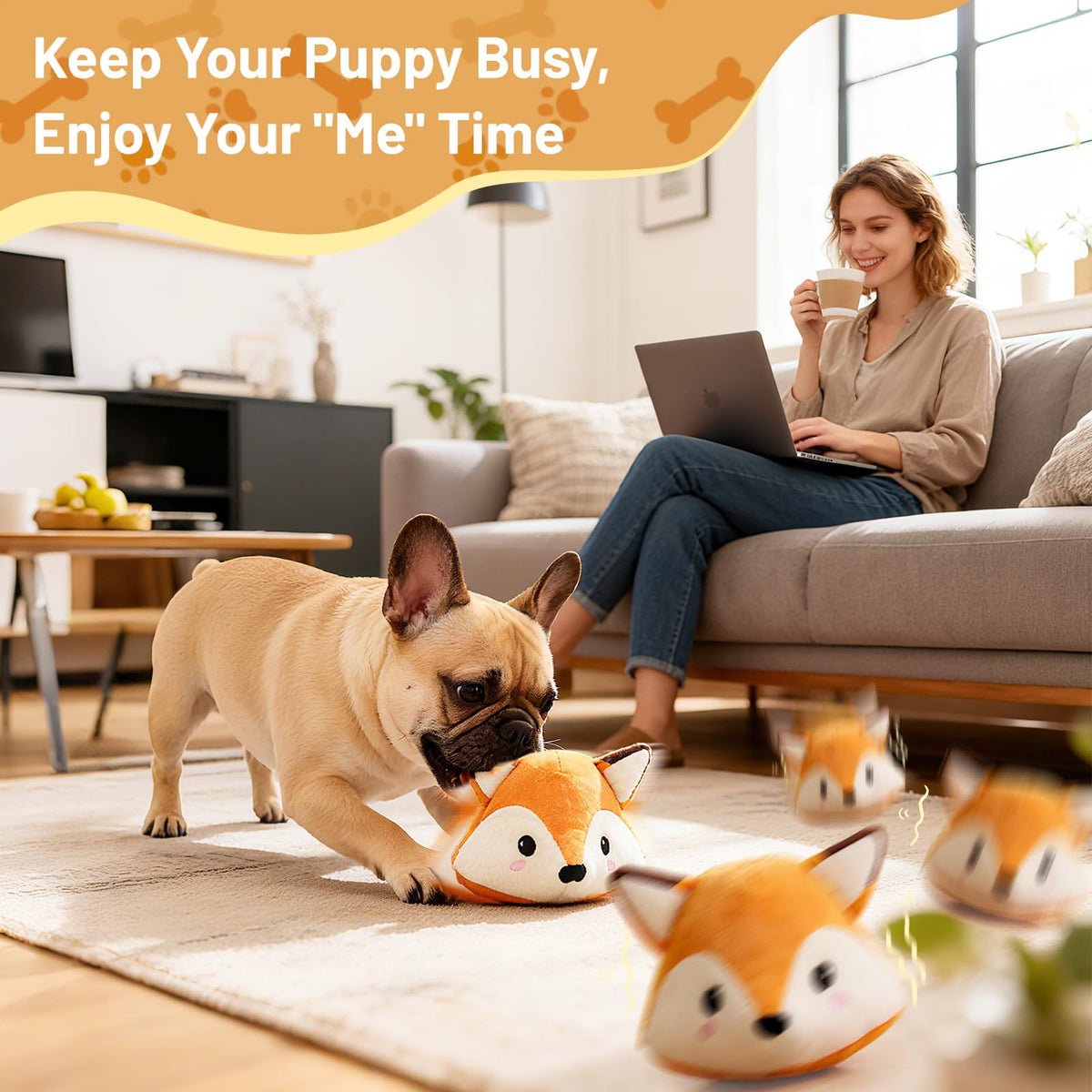 Interactive Fox Puppy Toy for Boredom Relief - Automatic Self-Moving, Bouncing & Vibrating with Sound for Entertainment & Play | Rechargeable & Chew-Resistant for All Breed Sizes