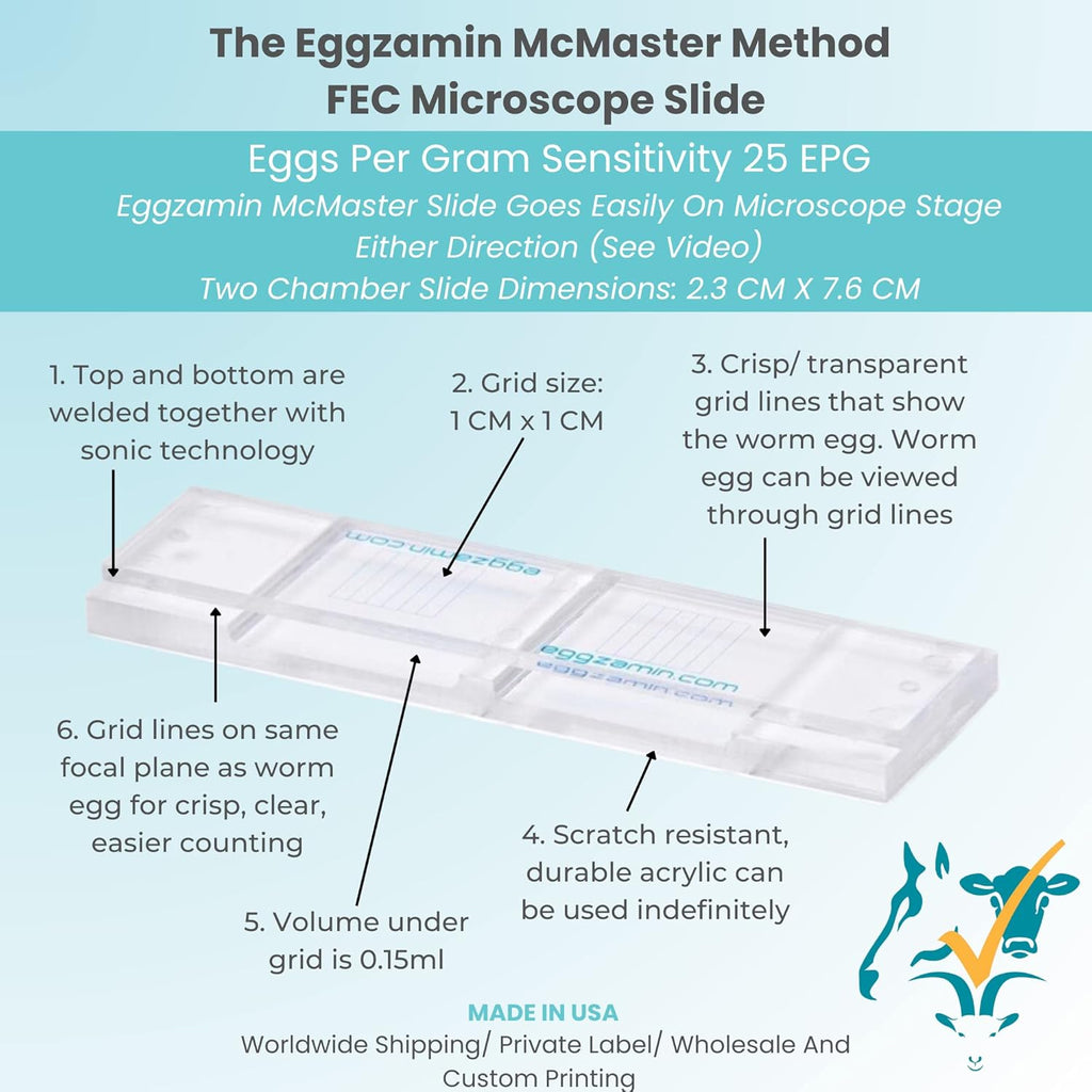 Buy now McMaster Method Microscope Slide - FEC (Fecal Egg Count) or Worm Count, Double Chamber Slide for Parasite Testing and Management in Horses, Sheep, Goats and Cattle at indiglob india