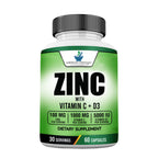 American Standard Supplements Zinc 100mg, Vitamin C 1000mg, and Vitamin D3 5000 IU (125mcg) Per Serving - Gluten Free, Non-GMO, 120 Capsules, 60 Servings
