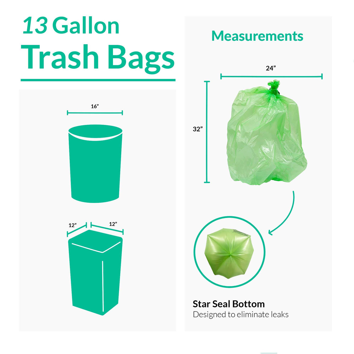 Reli. Biodegradable 13 Gallon Trash Bags | 100 Count | Green