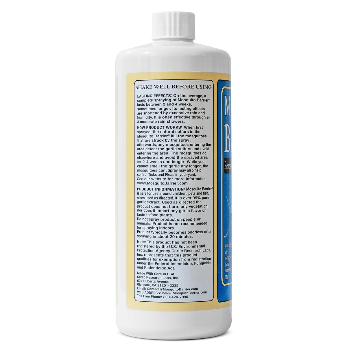 Mosquito Barrier Liquid Garlic Spray Concentrate for Mosquitoes, 32 oz