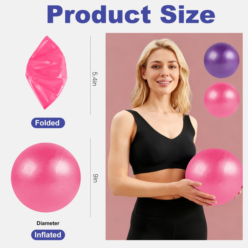 Guirnd Pilates Ball 2P, 9 Inch Workout Ball for Women Men, Small Exercise Ball with Pump for Physical Therapy, Stability, Stretching, Barre, Yoga, Core Workout at Home Gym & Office(Pink & Purple)