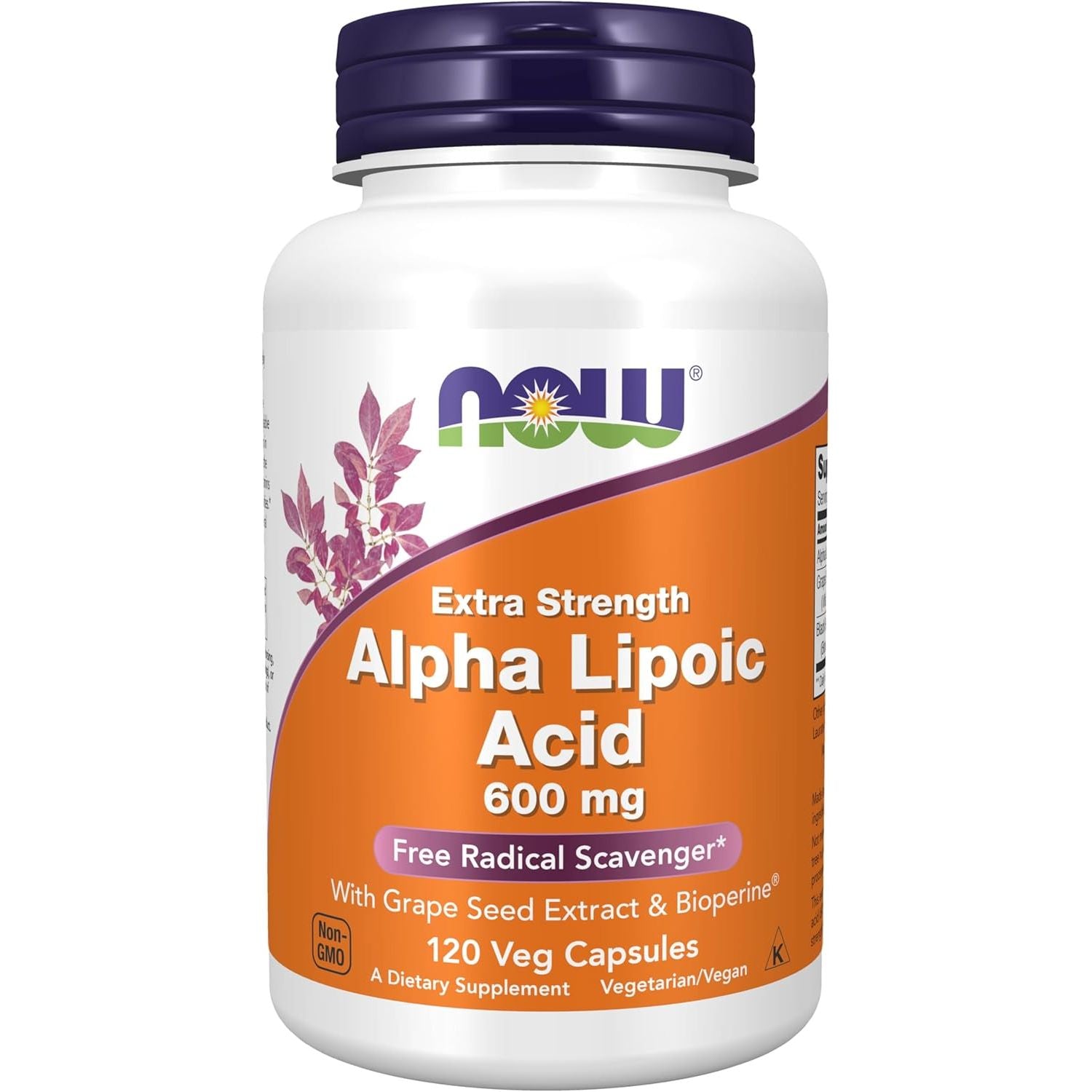 Buy now NOW Foods Supplements, Alpha Lipoic Acid 600 mg with Grape Seed Extract & BioperineÂ®, Extra Strength, 120 Veg Capsules at indiglob india