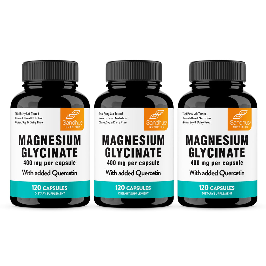 Magnesium Glycinate 400mg Capsules with Quercetin for Men & Women 120 Count | Pure Chelated Magnesium For Good Sleep, Relaxation | High Absorption, USA Made NSF GMP Certified 3rd Party Tested | Sandhu's