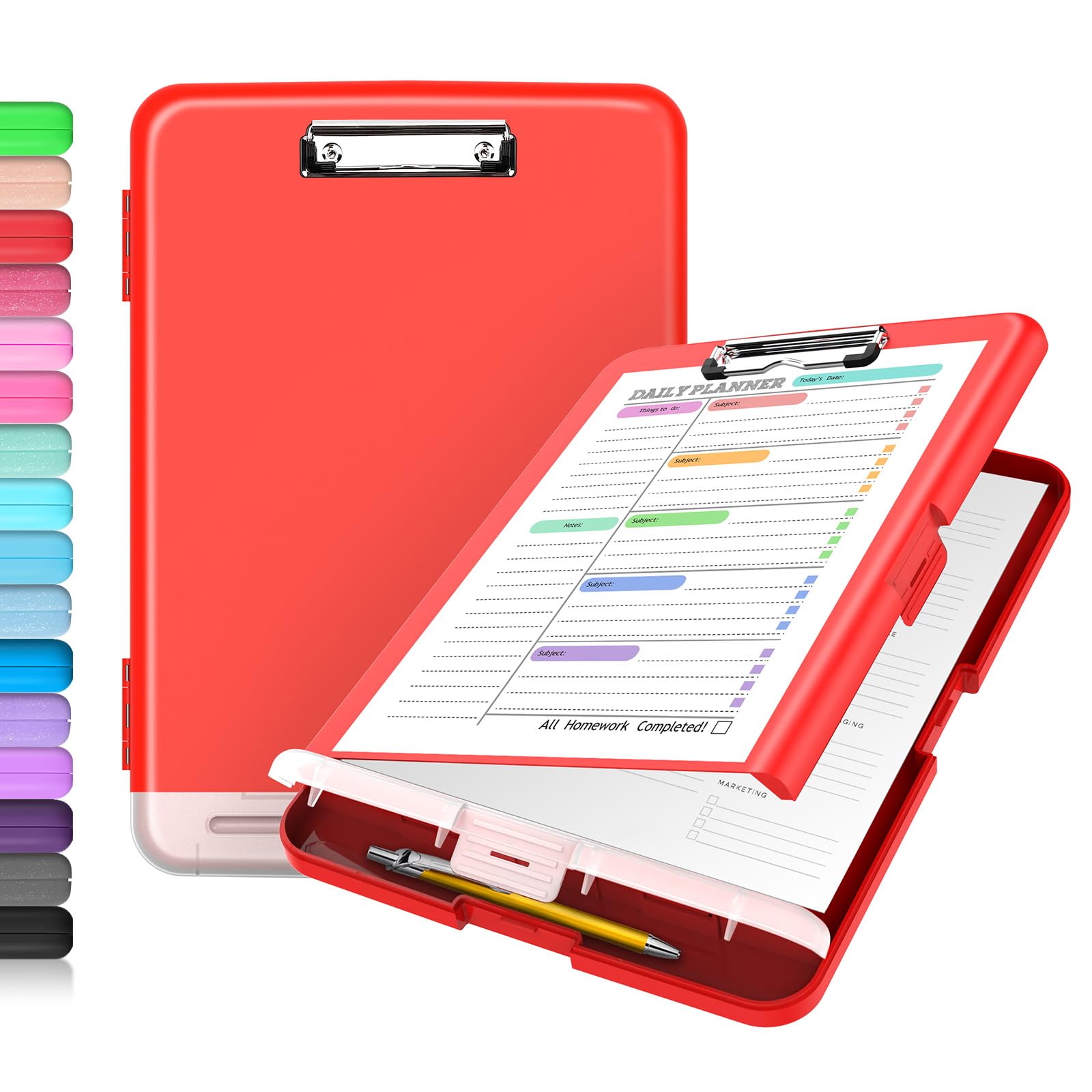 Buy now Sooez Clipboard with Storage, Clip Board 8.5 x 11 with Pen Holder, Plastic Organization Case Box for Letter Legal A4 Size Paper, Low Profile Clip, Nurses Teachers Must Haves, School & Office Supplies Red at indiglob india