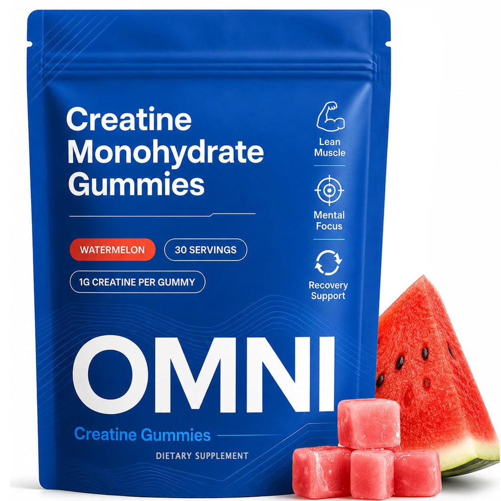 Omni Creatine Monohydrate Gummies for Women & Men, Convenient & Easy to Take, Great Tasting Watermelon Flavor, 1g per Gummy, Low Sugar, Watermelon Flavor
