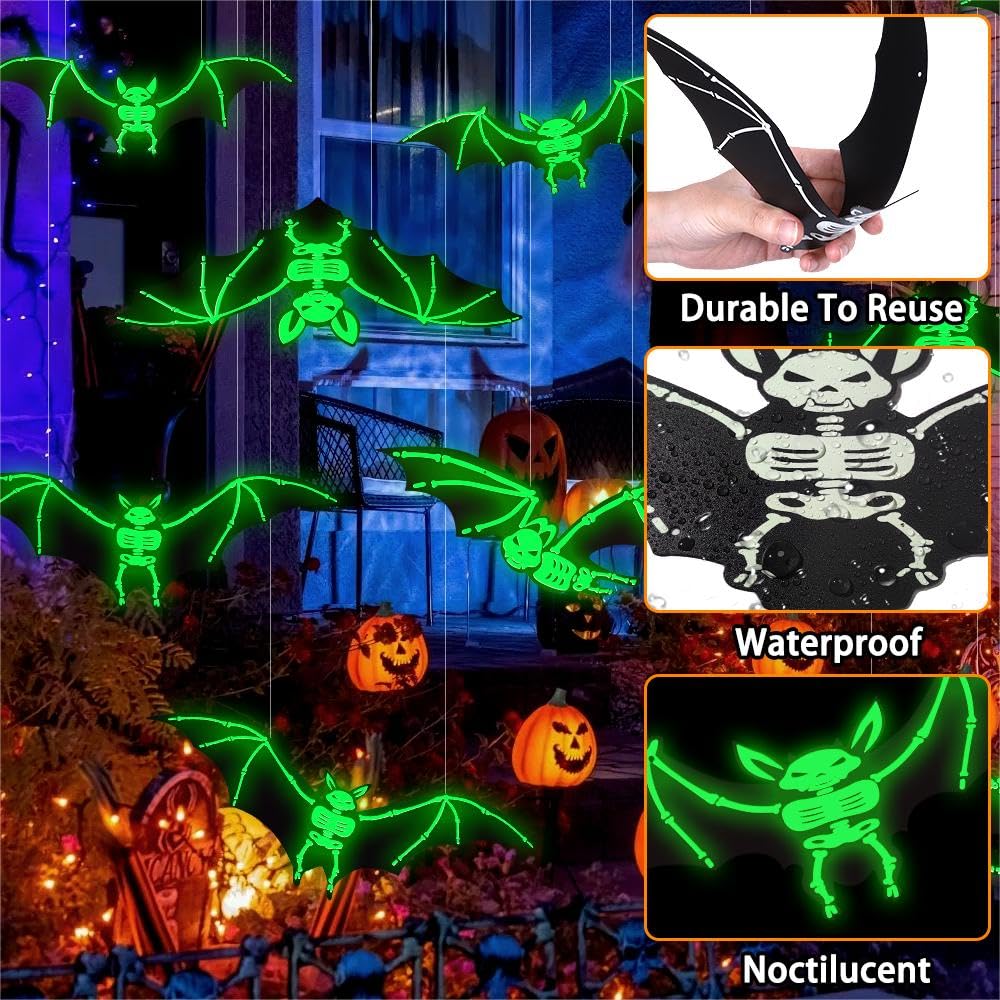 12PCS Halloween Hanging Glowing Bats Decorations for Outdoor Yard Indoor