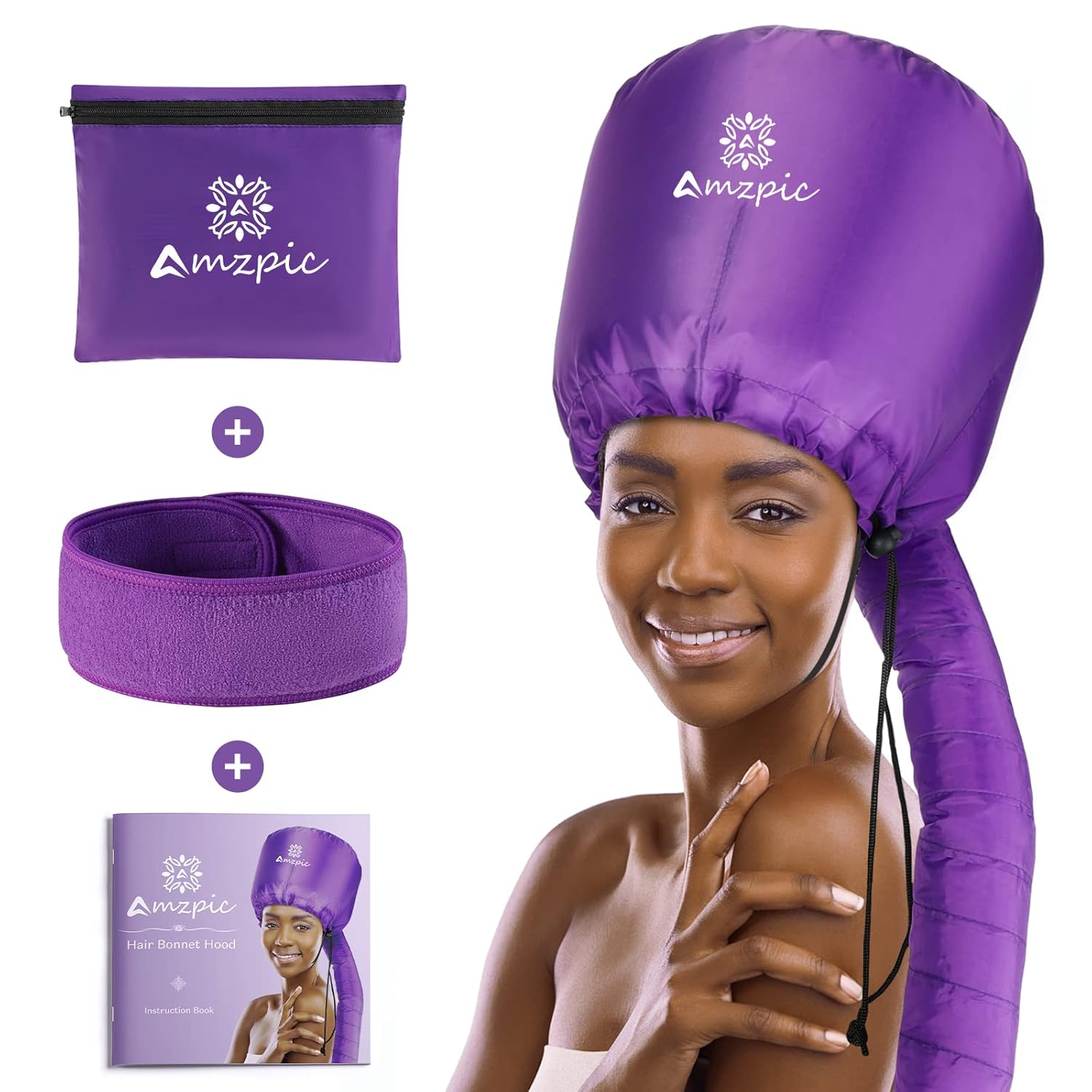 Buy now Bonnet Hood Hair Dryer Attachment - Soft, Adjustable Extra Large Bonnet Hair Dryer for Speeds Up Drying Time at Home, Easy to Use for Styling, Curling and Deep Conditioning (Black) Purple at indiglob india