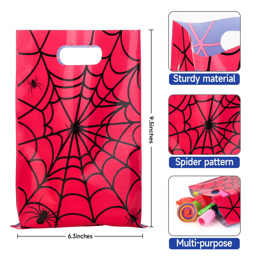 PintreeLand 40 PCS Spider Web Party Favor Bags, Red and Blue Goodie Candy Bags for Birthday