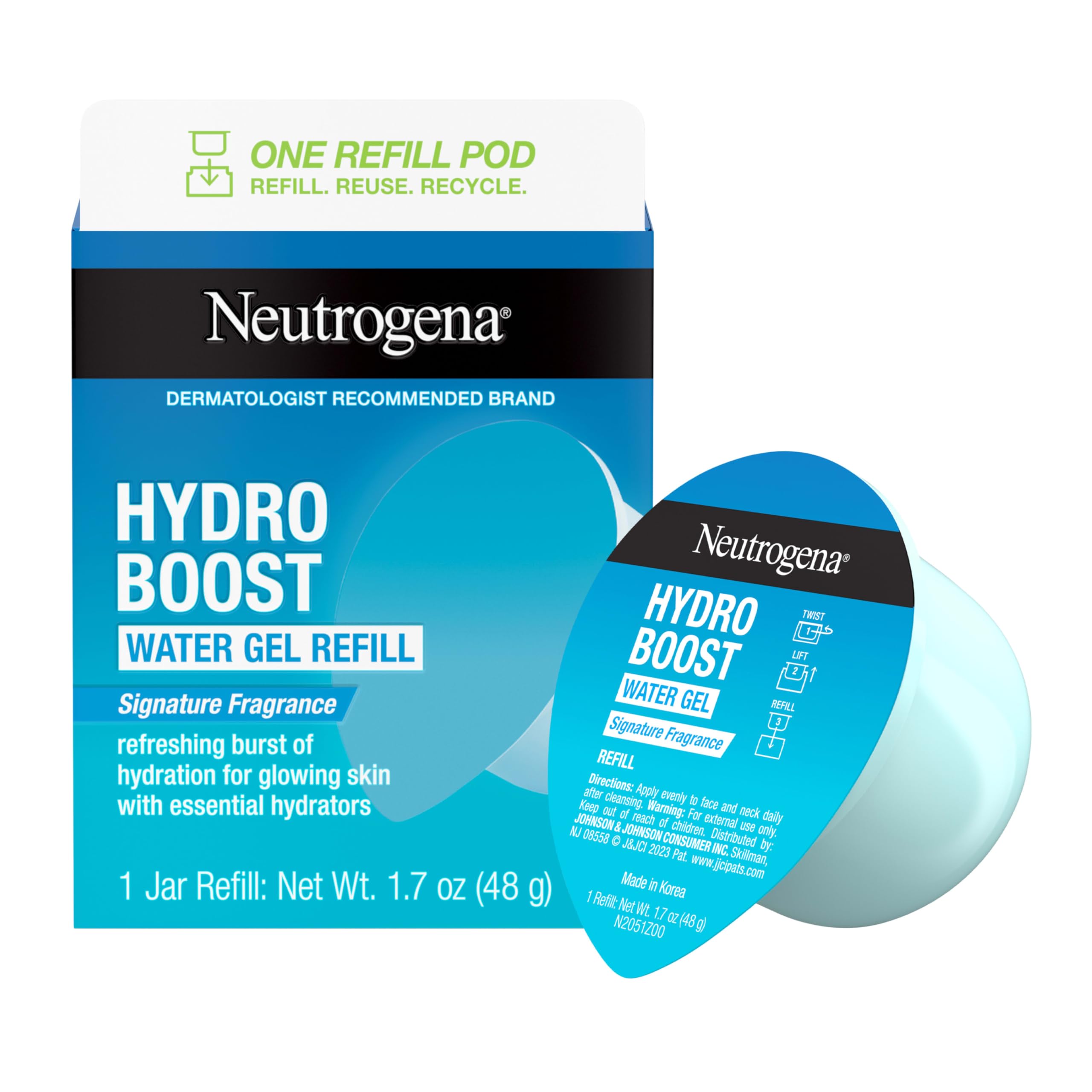 Neutrogena Hydro Boost Water Gel Face Moisturizer Refill Pod, Refill Pack-of Hyaluronic Acid Moisturizer for a Refreshing Burst of Hydration & Dewy Skin, Signature Fragrance, 1.7 oz,(Pack of 2)