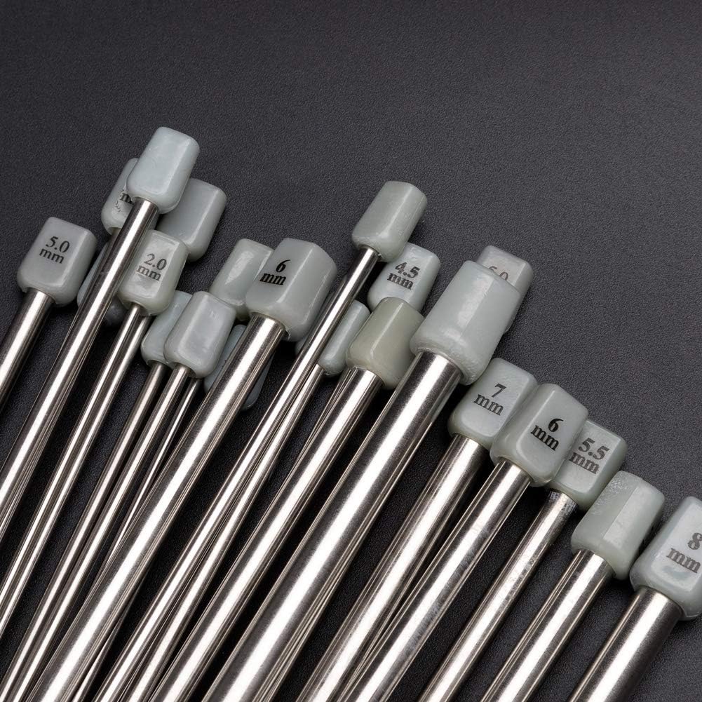 Buy now Knitting Needle Set, 22PCS 2mm(B)-8mm(L) Straight Single Pointed Stainless Steel Sweater Needles Set(11Pair-11 Size,9.8 inch) with Locking Stitch Makers Large-Eye Needles Measure Tape (36CM) at indiglob india