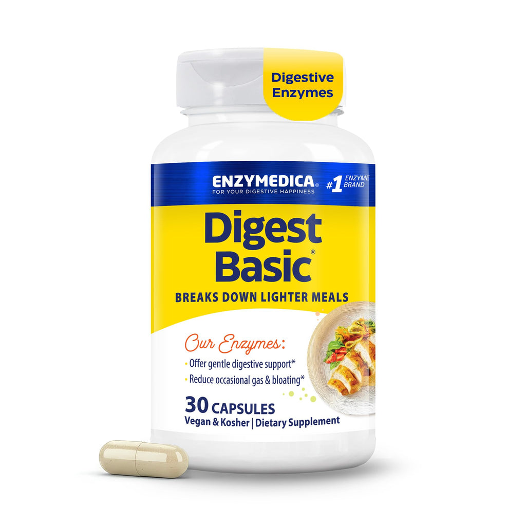 Enzymedica Digest Basic - Helps Gas & Bloating - 30 Caps | Digestive Enzyme Supplement for Women & Men, Enzyme Capsules for Digestion, Gut Health Support, For Sensitive Stomachs, Vegan