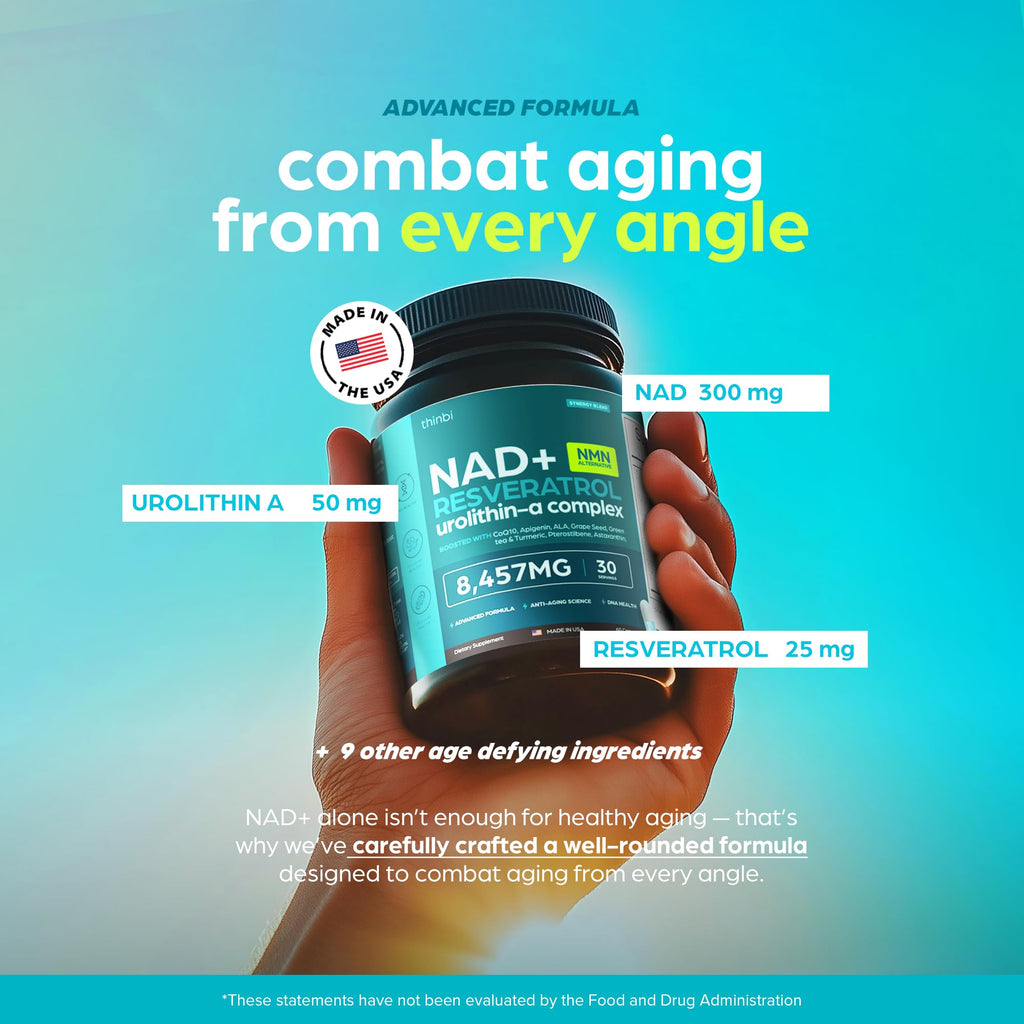 Thinbi Liposomal NAD+ Supplement with Resveratrol & CoQ10, 60 Count