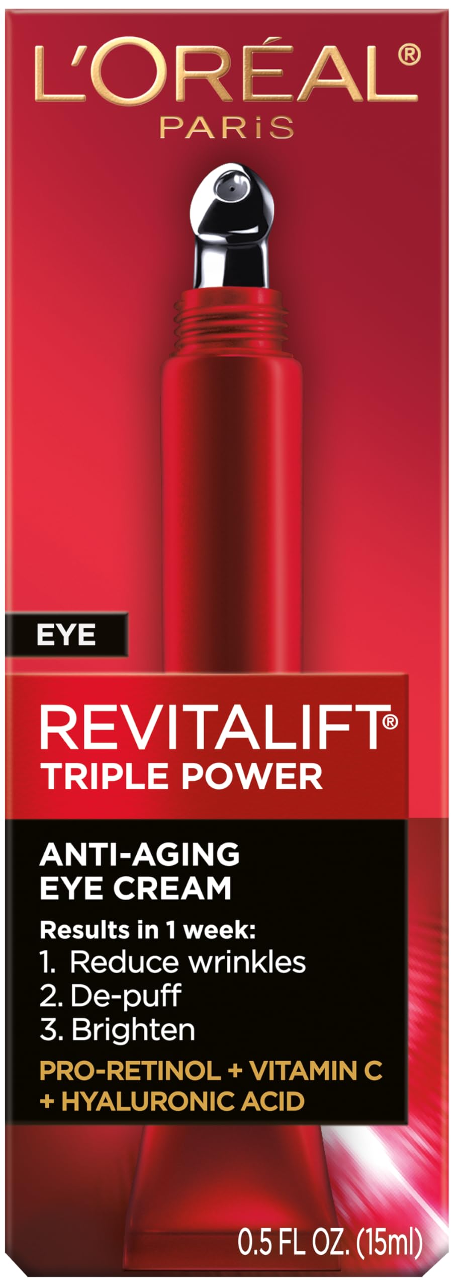 Buy now L'Oreal Paris Revitalift Triple Power Anti-Aging Eye Cream, Pro Retinol, Hyaluronic Acid & Vitamin C, Reduce Wrinkles & Puffiness 0.5 fl. oz. at indiglob india
