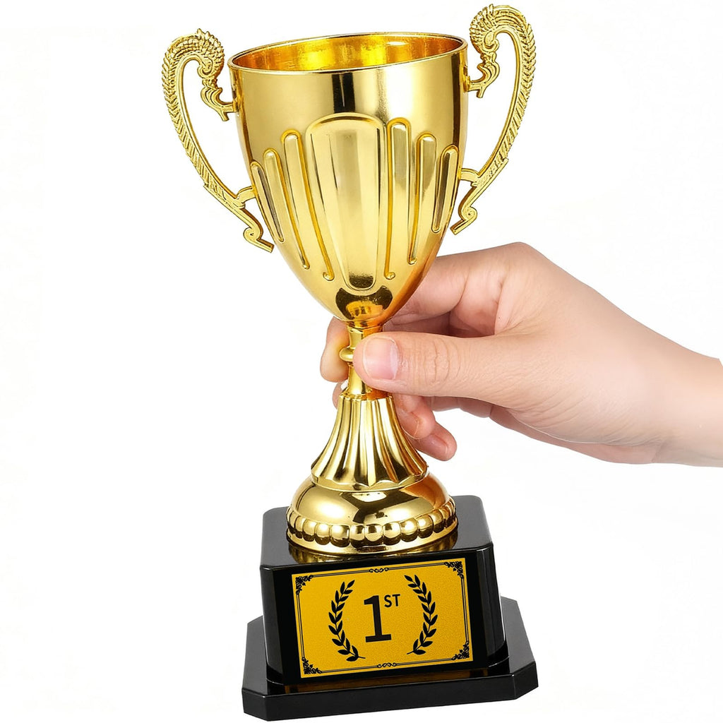 7.48" Gold Plastic Trophy Award with Pre-Attached 1st Place Label, Small Winner Cup for Kids Sports, Parties, School Competitions